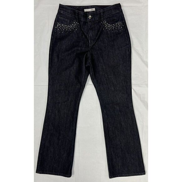 Chico's Platinum Charm Dark Wash Rhinestone Embellished Jeans Size 1.5 Regular - Picture 2 of 14